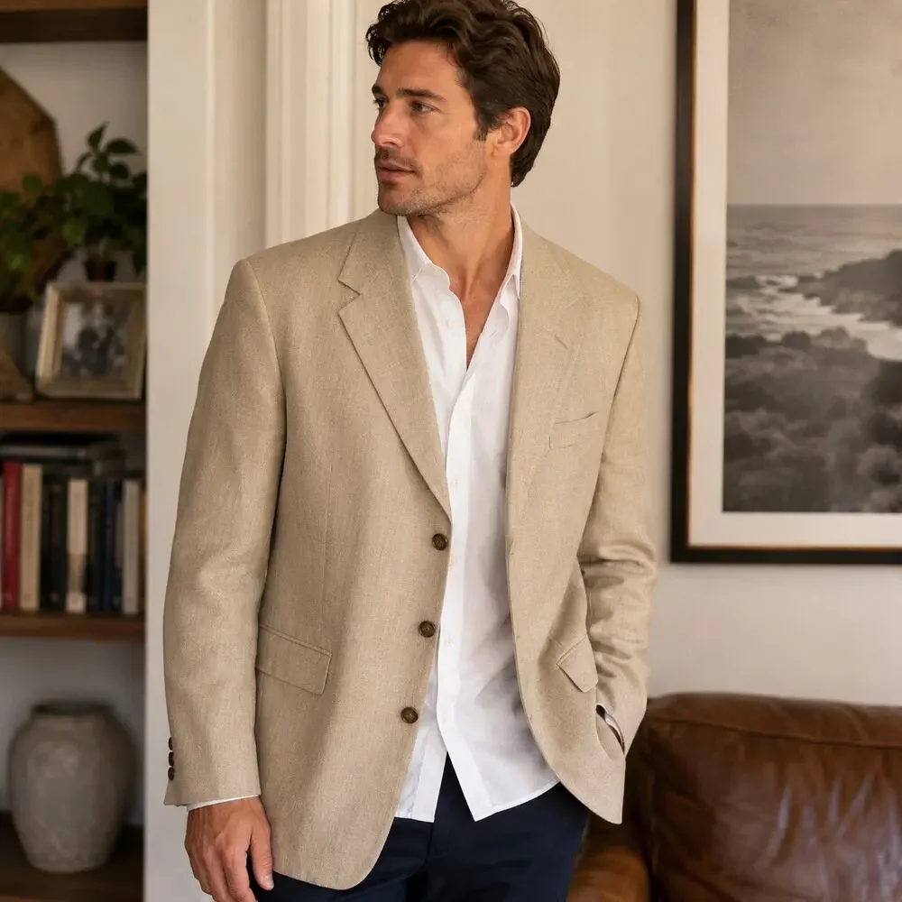 Eddie Bauer Linen Blazer Mens 44 Tall Beige Tan Sport Coat AKA Eddie Bauer